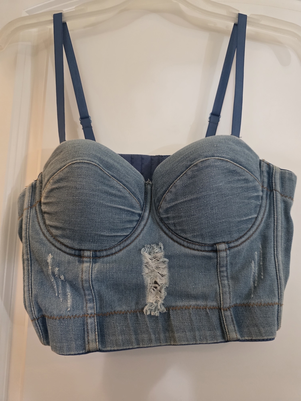 Denim Bustier Crop Top with Adjustable Straps